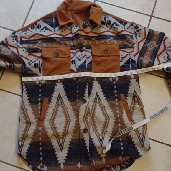 Western Shaket Sweater Jacket Tribal Aztec Print brown black buttondown L - Picture 8 of 13